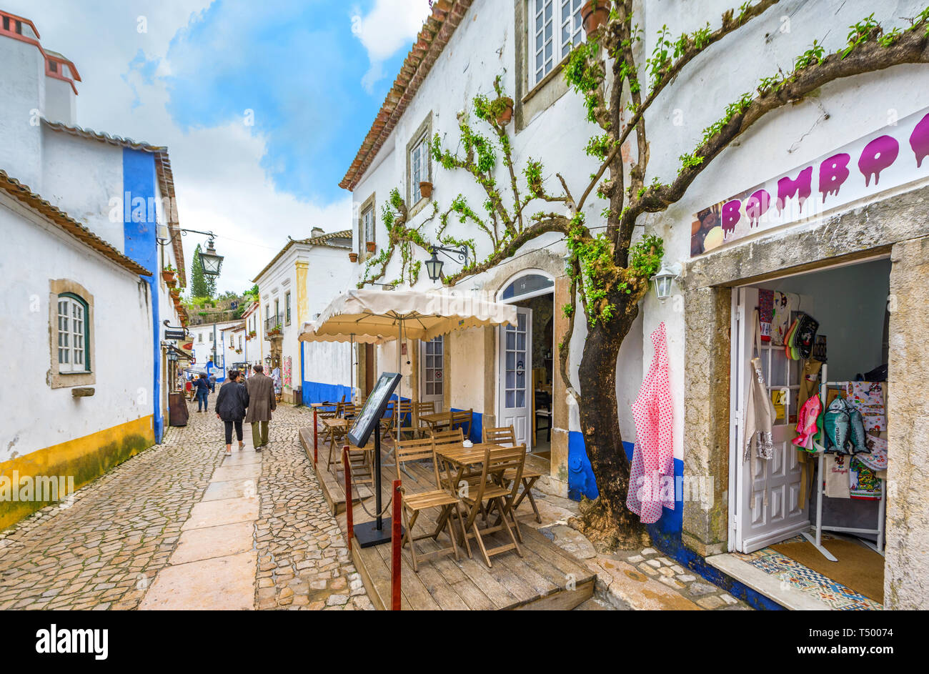 At The Old Streets Of Obidos Portugal Stock Photo Alamy