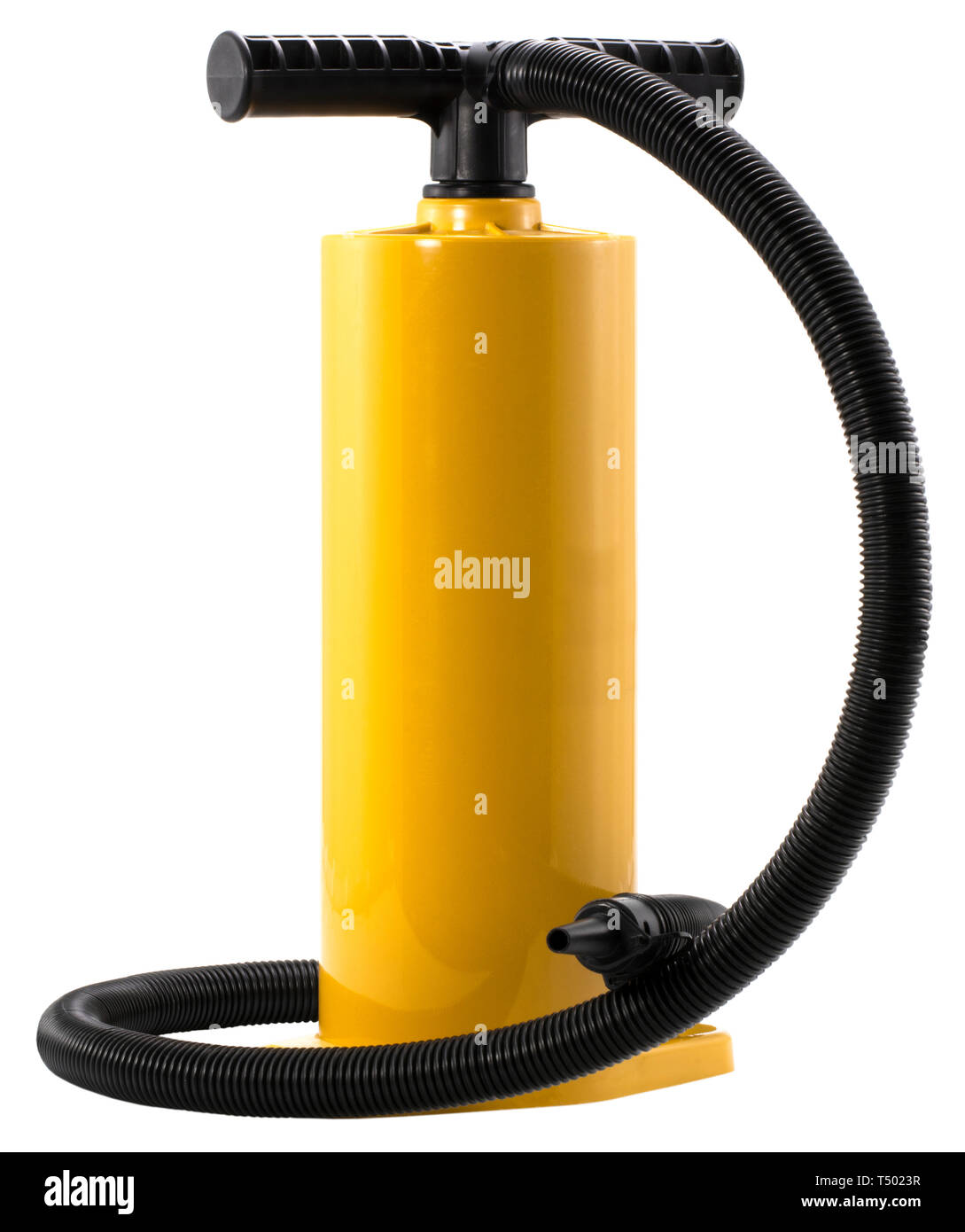 Manual air pump for inflating airbeds, beach balls etc. Isolated on white background. Stock Photo