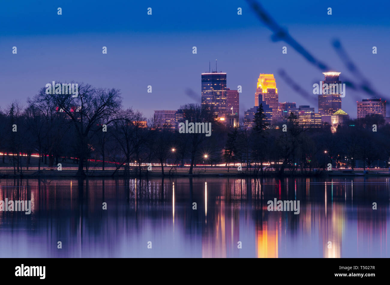 South Minneapolis in the night, view from the lake Nokomis Stock Photo