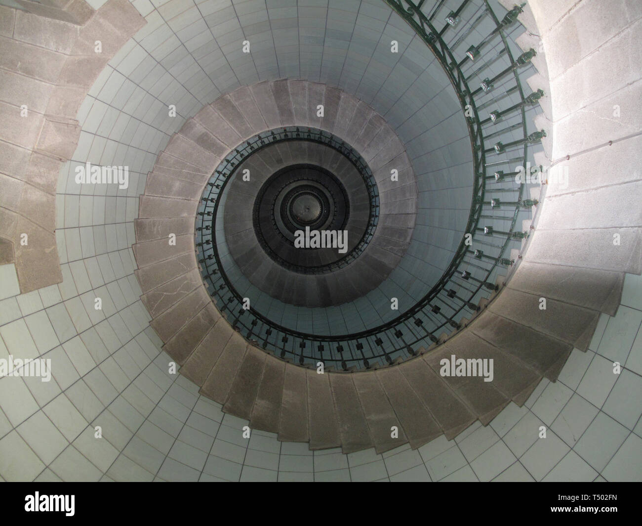 Spiral Staircase, Ille Vierge Lighthouse, Finisterre, Brittany, France. Stock Photo