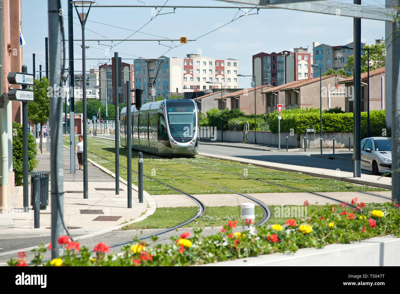 Toulouse, Tramway, Grand Noble, Pl Catalogne Stock Photo