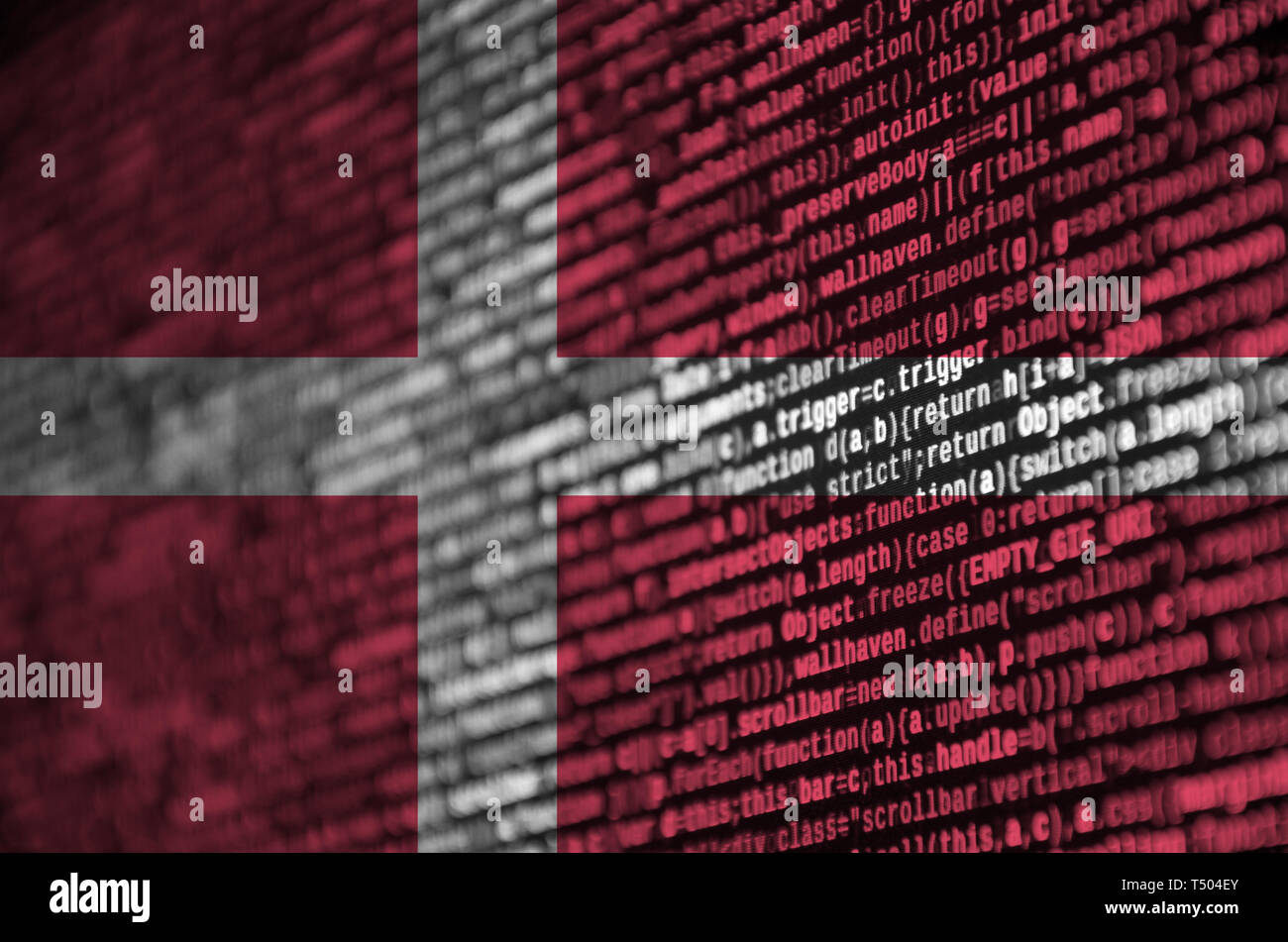 Denmark flag is depicted on the screen with the program code. The ...