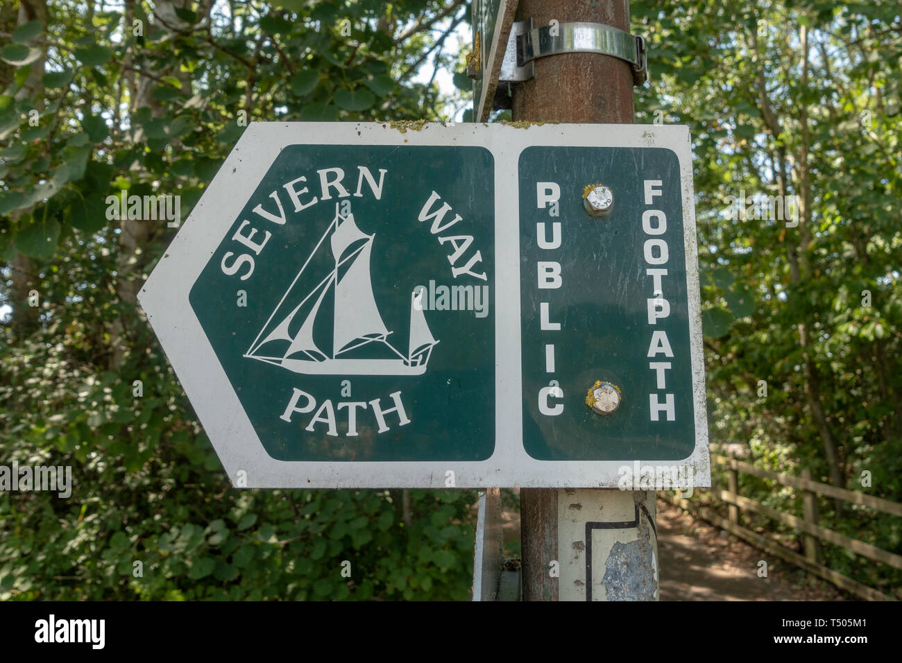 A Severn Way Path public footpath close to the the M48 motorway near the Severn Bridge, England. Stock Photo