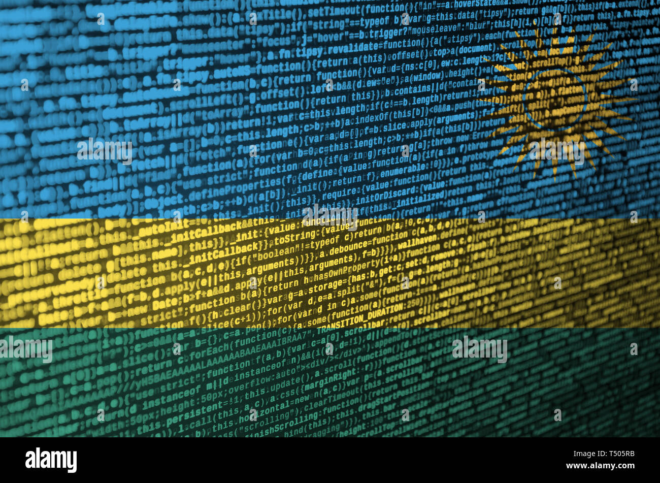 Rwanda Code Rwanda flag is depicted on the screen with the program code. The ...