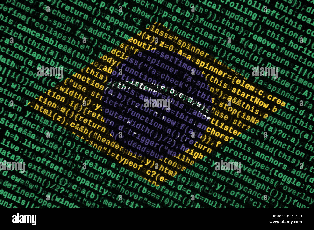 Brazil flag is depicted on the screen with the program code. The ...