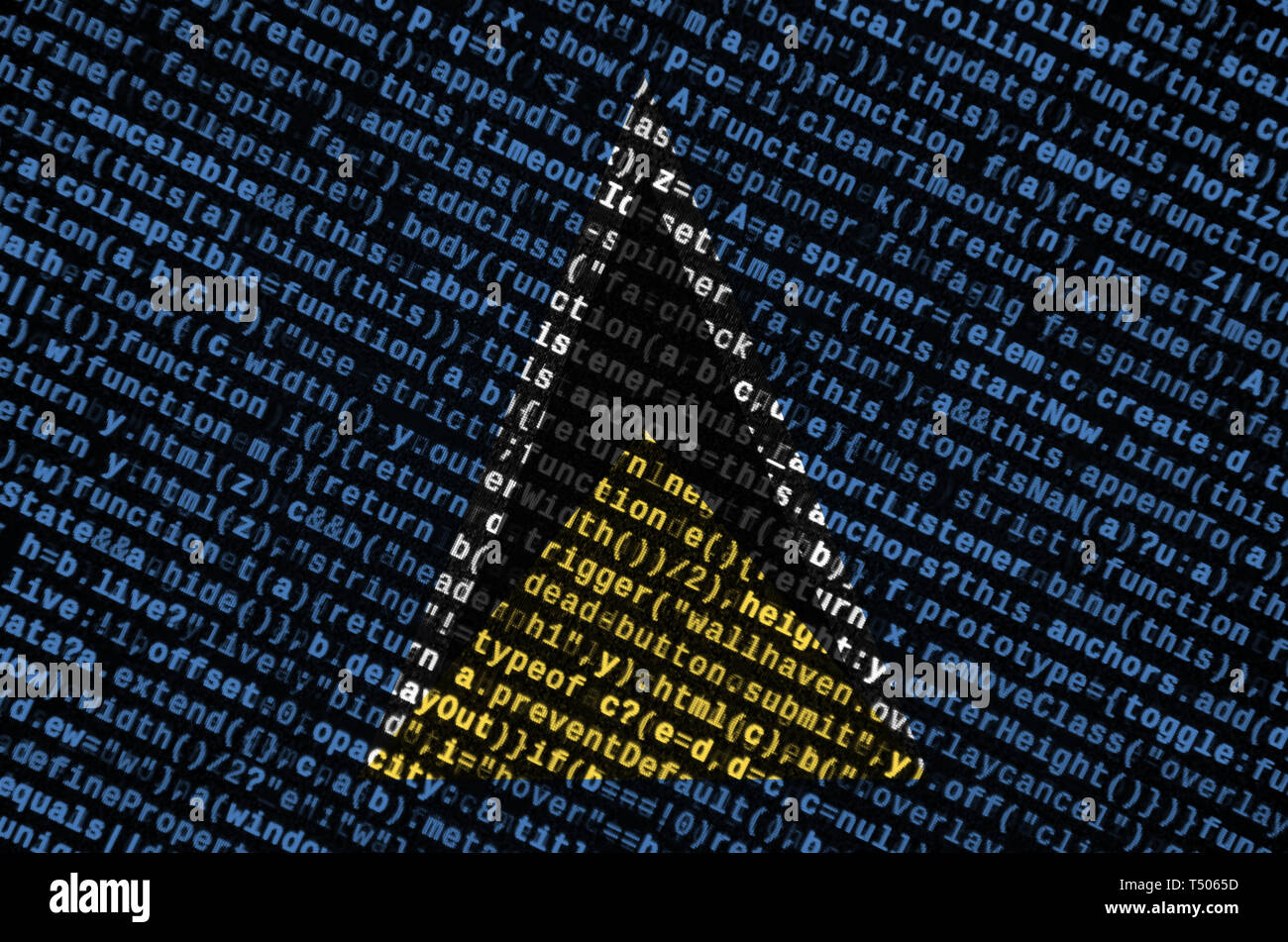 Saint Lucia flag is depicted on the screen with the program code. The ...