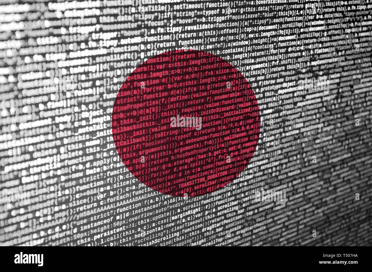 Japan flag is depicted on the screen with the program code. The concept ...