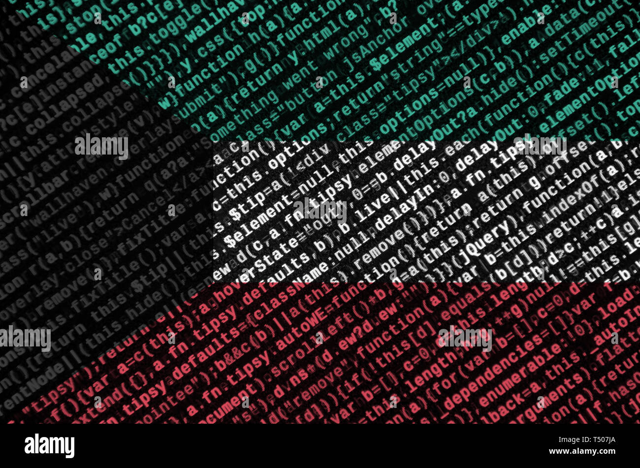 Kuwait flag is depicted on the screen with the program code. The ...