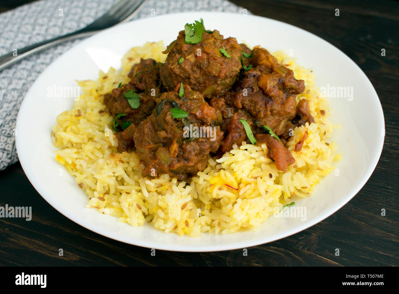 Koftas with Saffron Rice Stock Photo Alamy
