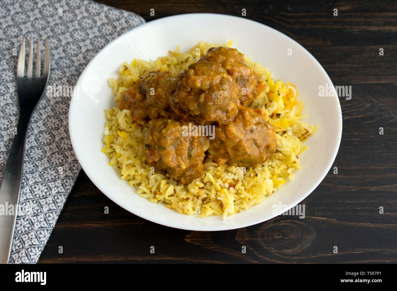 Kofta Curry with Saffron Rice Stock Photo Alamy
