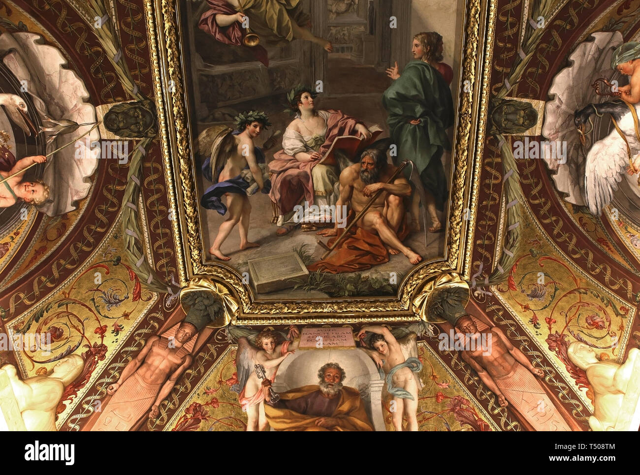 VATICAN CITY, VATICAN, JUNE 12, 2015 : ceilings and architectural details of the Vatican library, in Vatican museum, june 12, 2015, in Vatican city, V Stock Photo