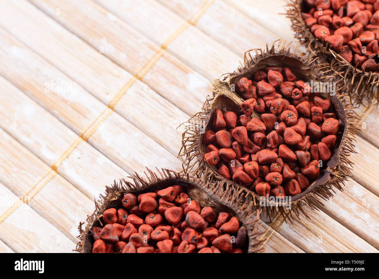 Annatto Seeds On Rustic Wood Top View Stock Photo 244026006 Alamy