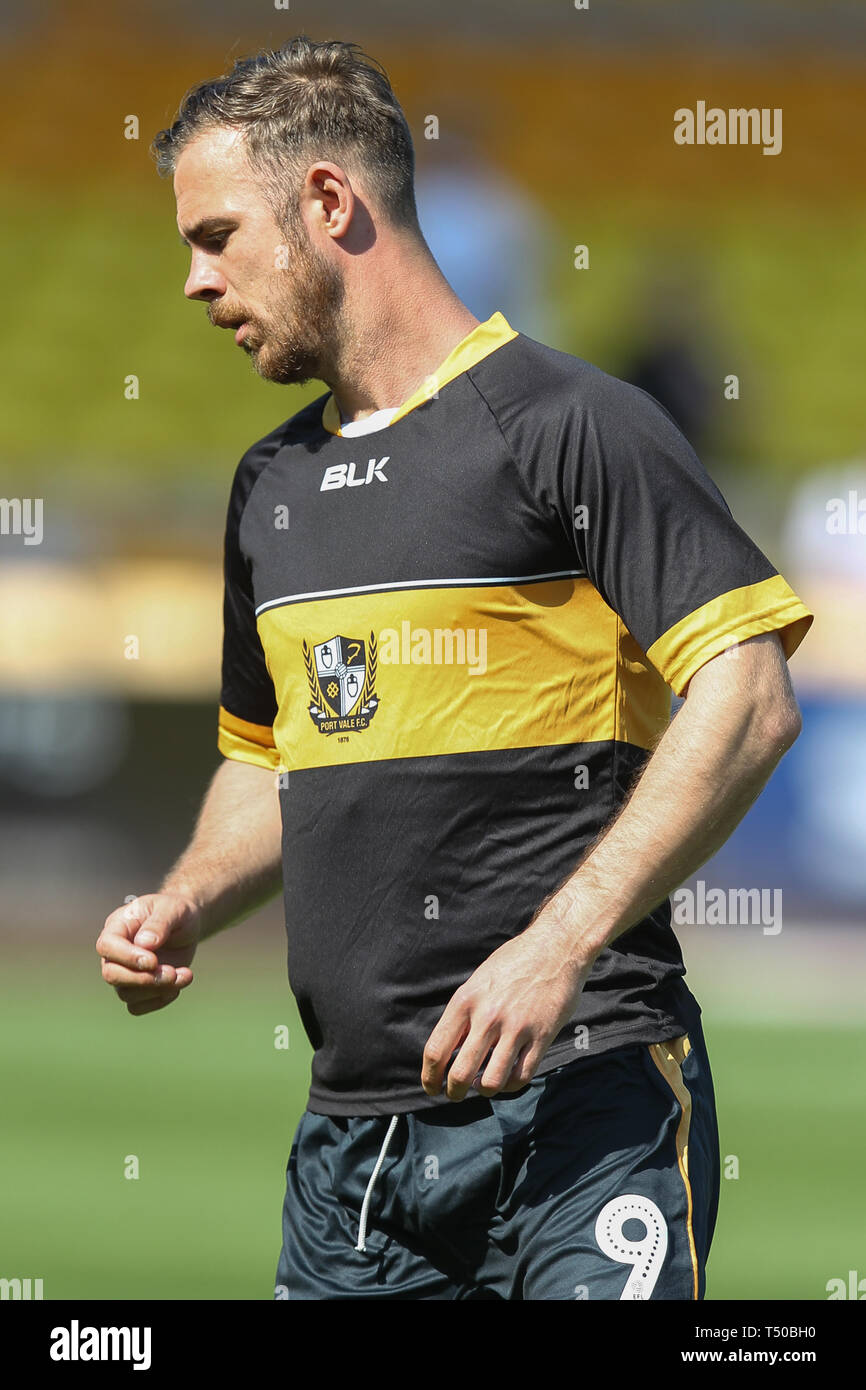 Burslem, Stoke-on-Trent, UK. 19th Apr, 2019. Port Vale forward Tom Pope (9) during the EFL Sky Bet League 2 match between Port Vale and Stevenage at Vale Park, Burslem, England on 19 April 2019. Photo by Jurek Biegus. Editorial use only, license required for commercial use. No use in betting, games or a single club/league/player publications. Credit: UK Sports Pics Ltd/Alamy Live News Stock Photo