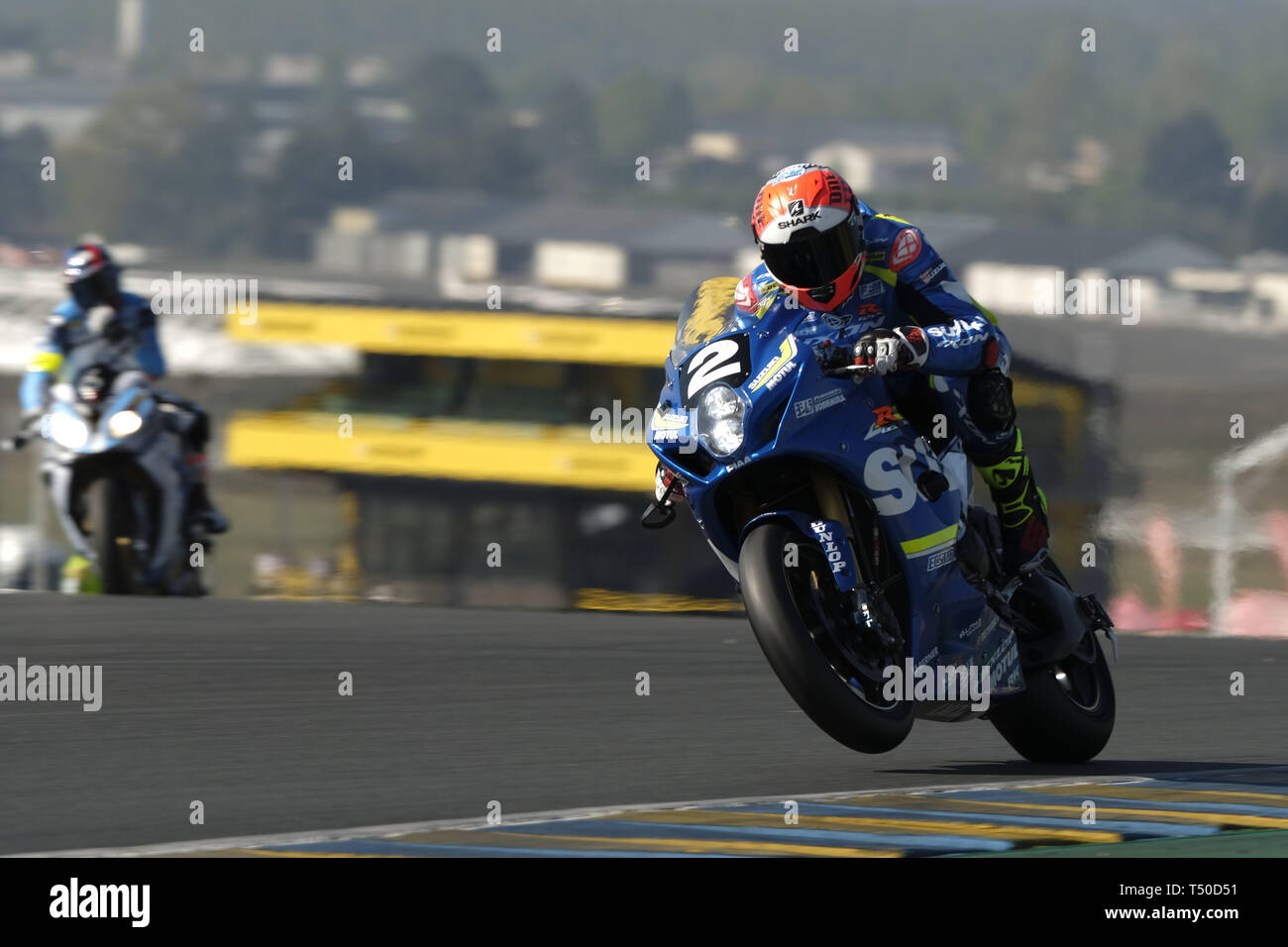 Le Mans, Sarthe, France. 19th Apr, 2019. Suzuki Endurance Racing Team  Suzuki GSXR 1000 - French rider ETIENNE MASSON in action during the 42th  edition of the 24 hours motorcycle of Le