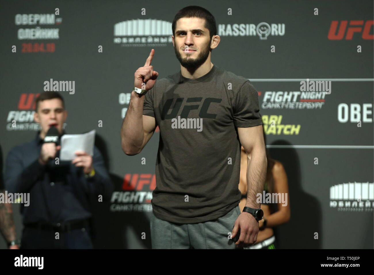 St Petersburg Russia 19th Apr 2019 St Petersburg Russia April 19 2019 Russia S Islam Makhachev During An Official Weigh In Ceremony At Ufc Fight Night 149 At Yubileiny Sports Centre Valery Sharifulin Tass