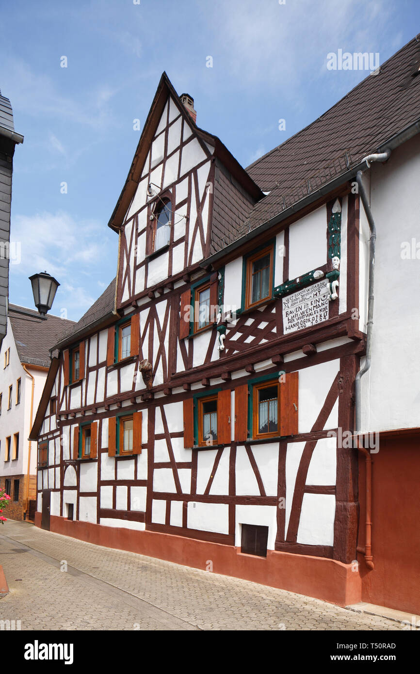 Half-timbered house, Old Town, Braubach, Unesco World Heritage Site Upper Middle Rhine Valley, Rhineland-Palatinate, Germany I Fachwerkhaus, Altstadt, Stock Photo