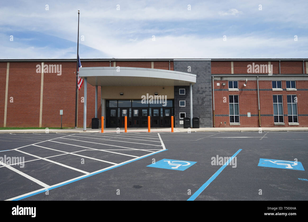Exterior of a modern American school.  This is Northampton Area High School in Northampton, Pennsylvania. Stock Photo