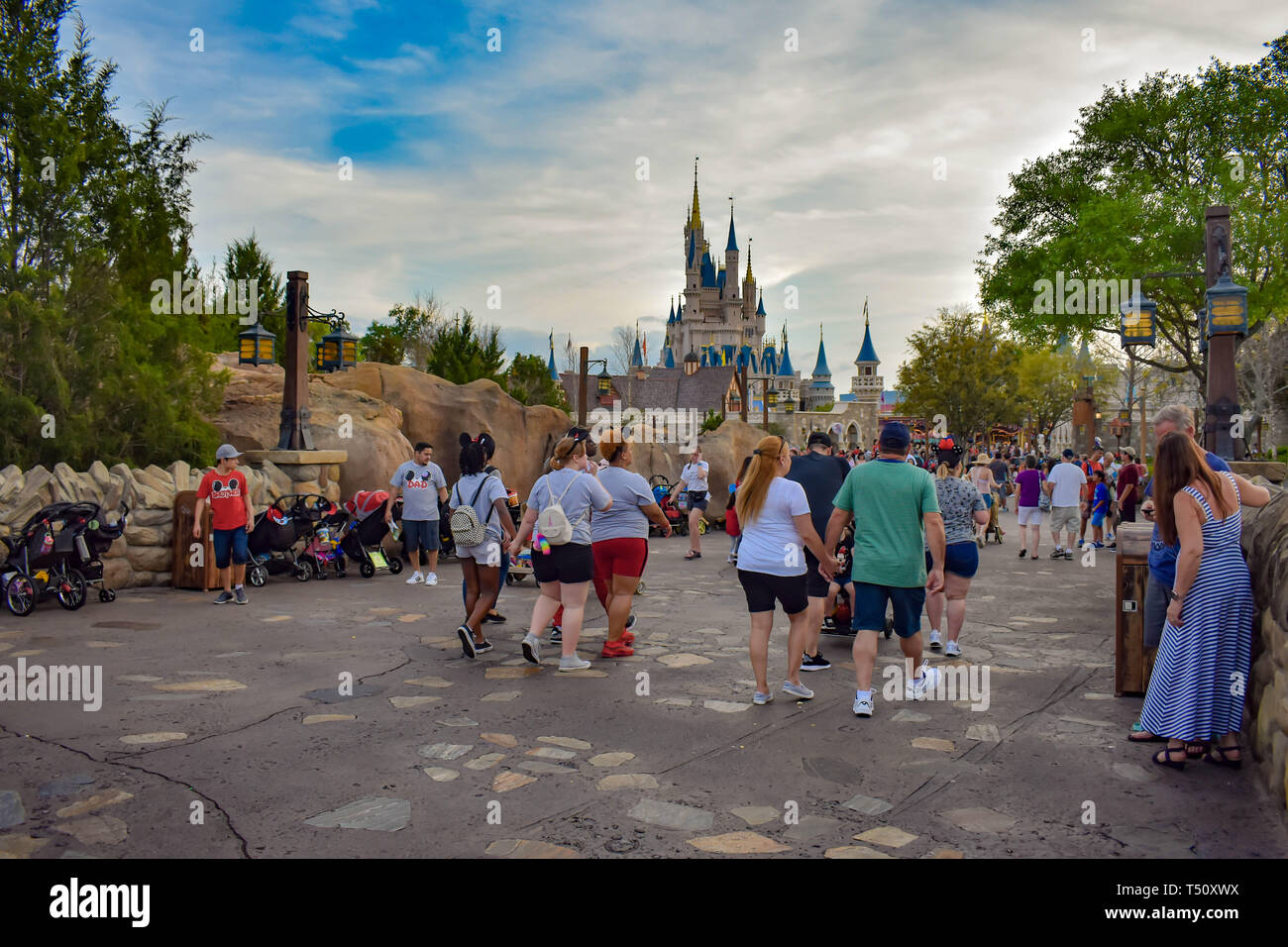 Orlando, Florida. March 19, 2019. People walking in Fantasyland area at