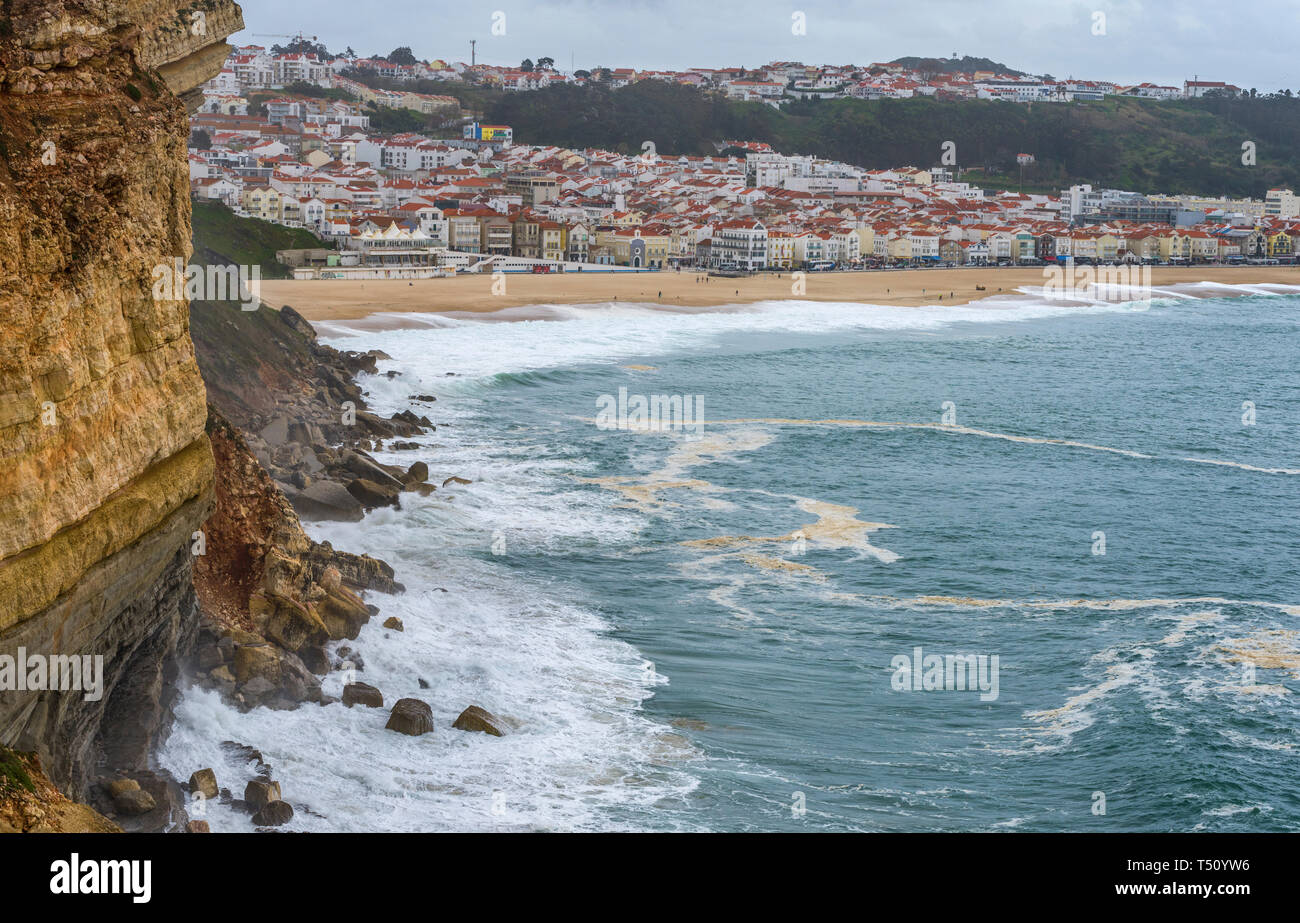 View on Nazare town and the Atlantic beach. Portugal Stock Photo - Alamy