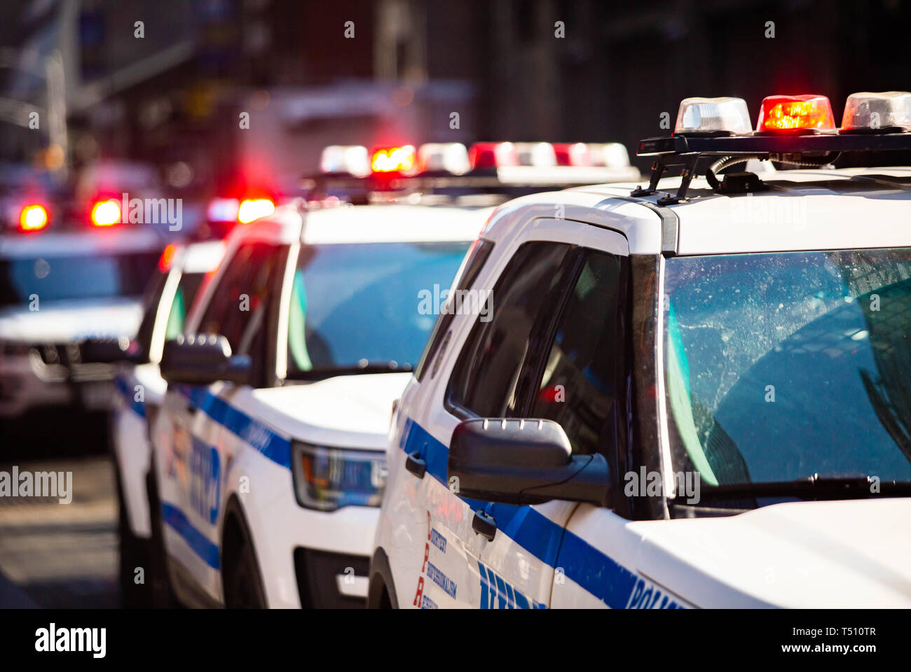 New York NYPD Police car with sirens at day on street Stock Photo