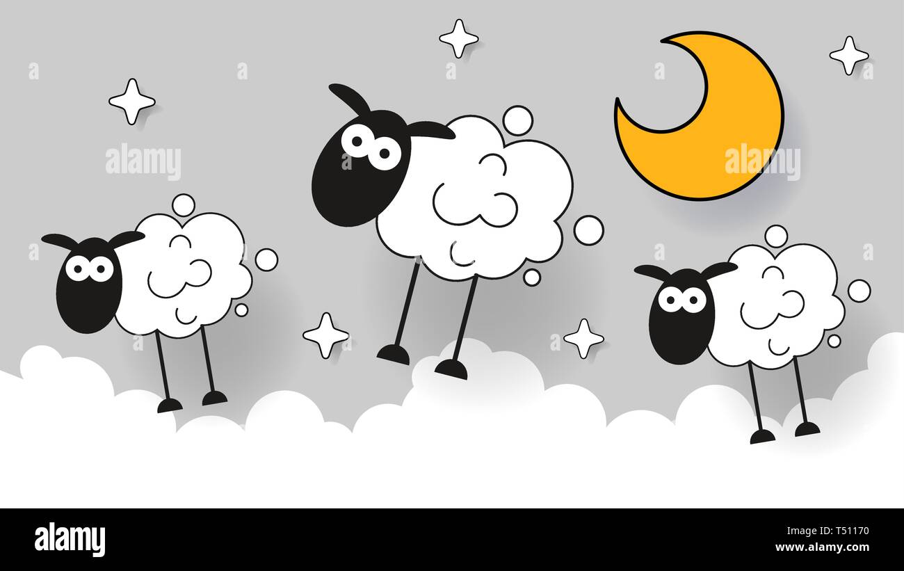 Sheep good night moon and stars vector Stock Vector