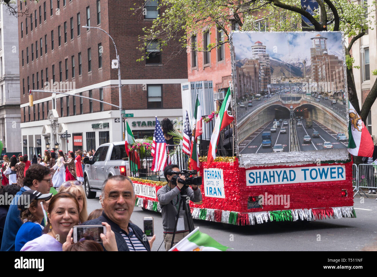 Persian culture and history was on display by flag waving crowds along Madison Avenue.  The parade celebrates the beginning of the Persian New Year, N Stock Photo