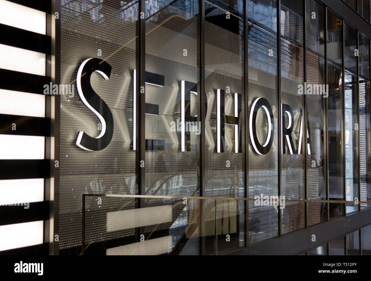 Illuminated Sephora sign on the side of the French multinational