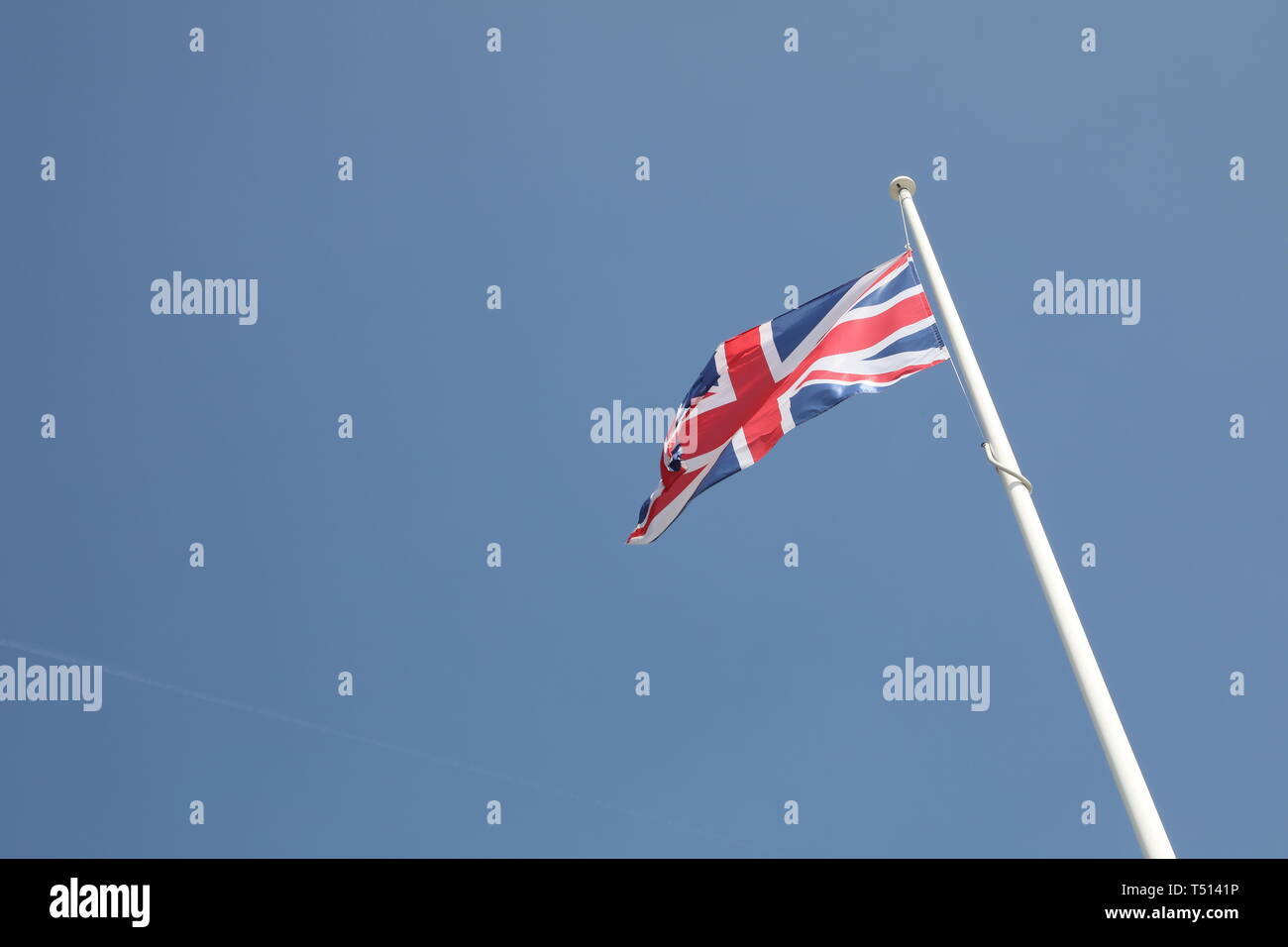 Union Jack Flag Flying Blue Sky Stock Photo - Alamy