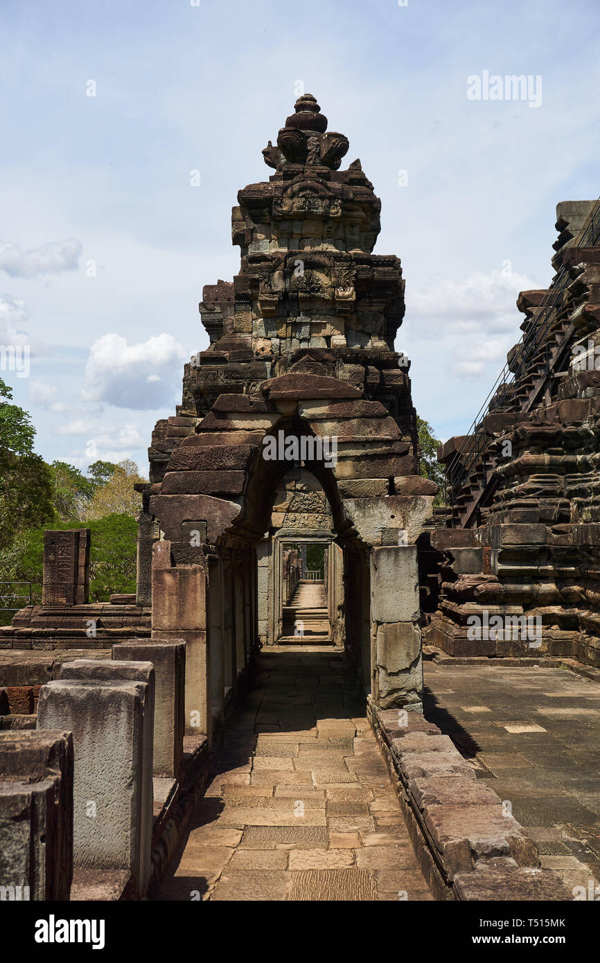 Pathway and corbel arch made of grey (gray) sandstone at Baphuon in