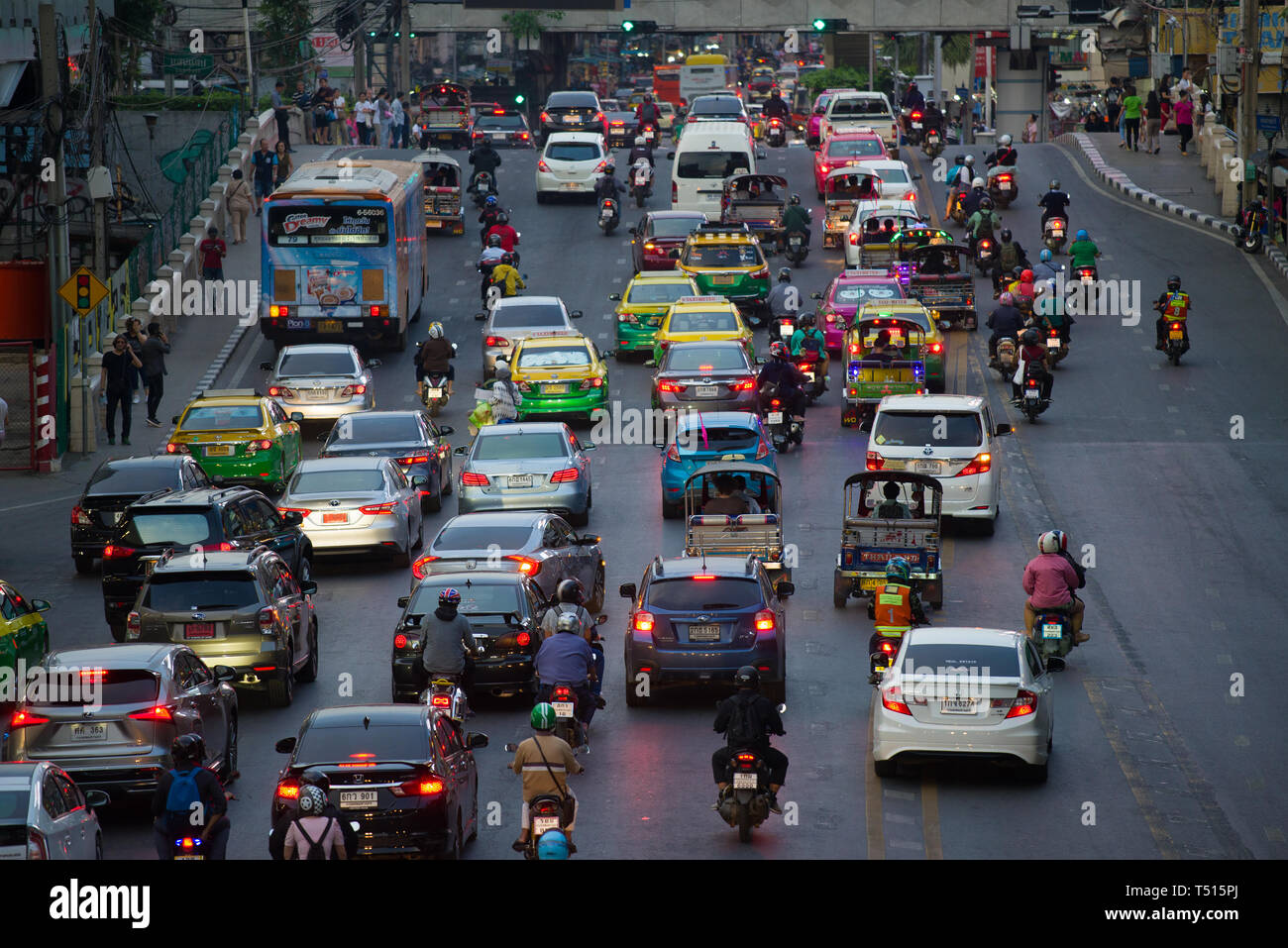 BANGKOK, THAILAND - JANUARY 02, 2019: Evening traffic jam on the city street of Bangkok Stock Photo