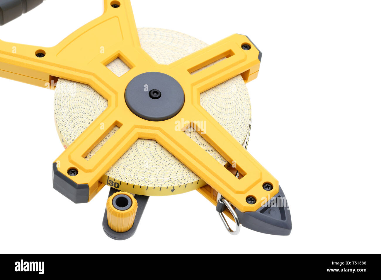 Industrial measuring tape surveying on a white background Stock Photo
