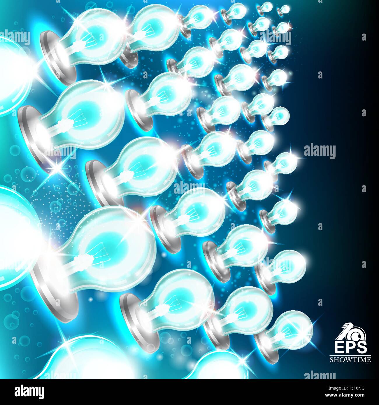 Abstract bright background from blue bulbs on left side Stock Vector