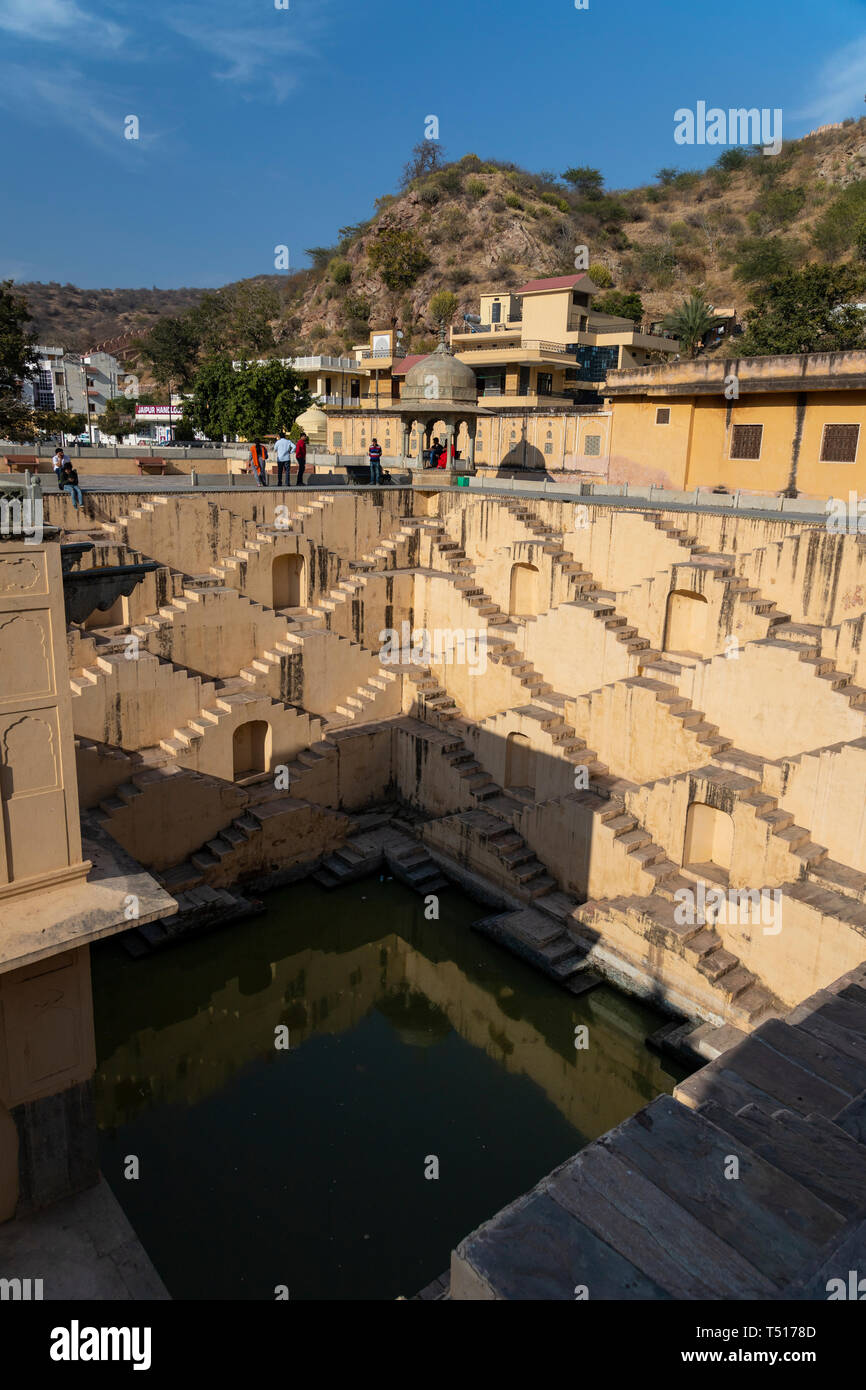India, Rajasthan, Amer, traditional old Step Well Stock Photo