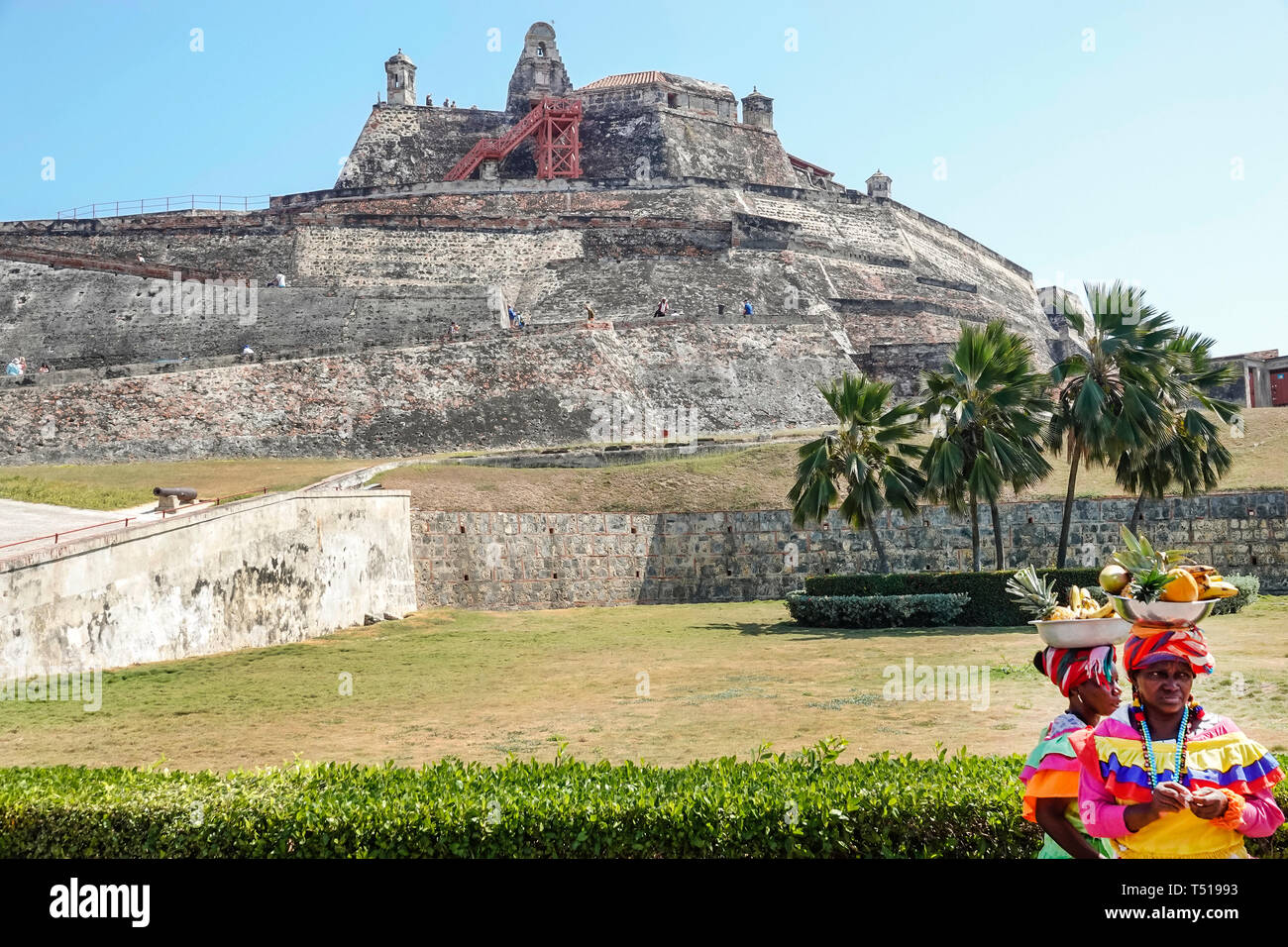 Cartagena Colombia,Castillo de San Felipe de Barajas,San Lazaro Hill,historic colonial fortress castle,World Heritage Site,exterior,Afro Caribbean Pal Stock Photo