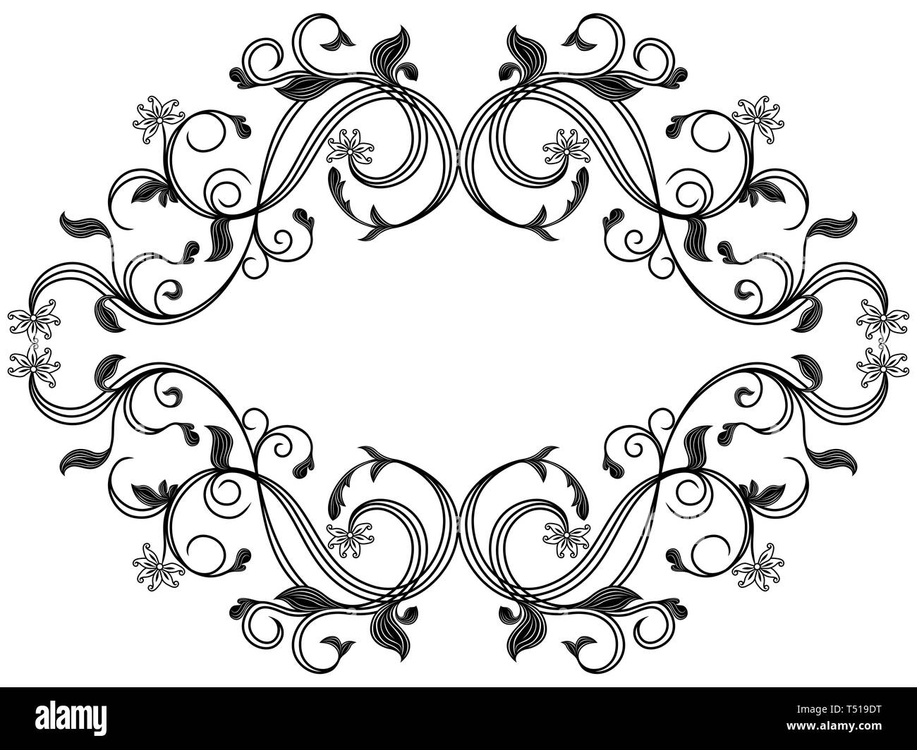 Victorian delicate floral frame with interwoven lines isolated on the white background, vector as an element of design Stock Vector