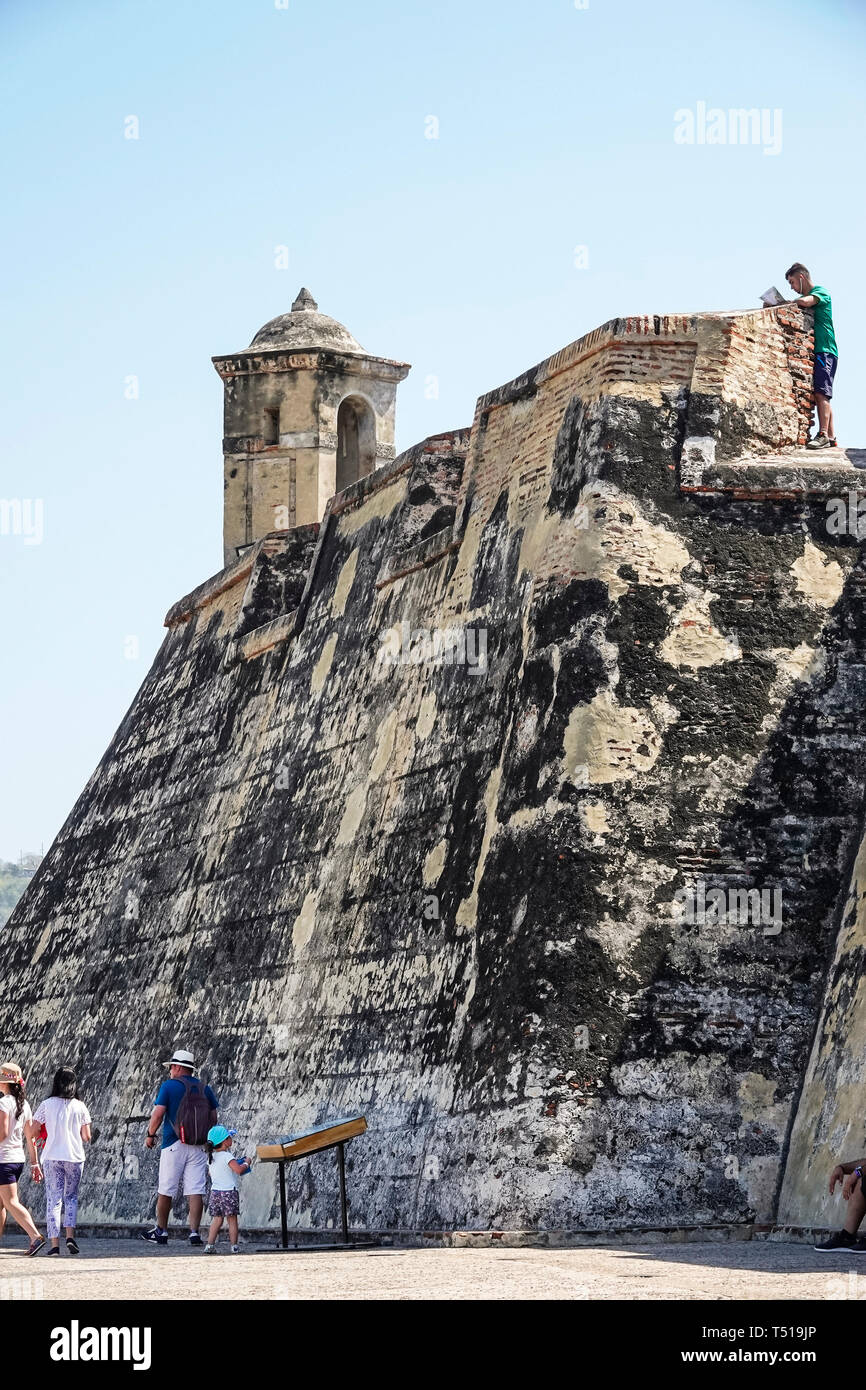 Cartagena Colombia,Castillo de San Felipe de Barajas,San Lazaro Hill,historic colonial fortress castle,World Heritage Site,Hispanic resident residents Stock Photo