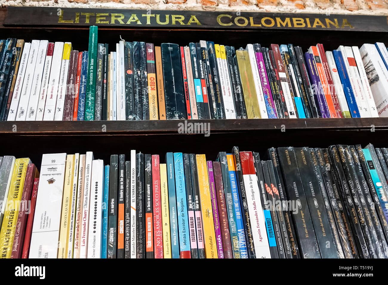 Cartagena Colombia,Abaco Libros y Cafe,Abacus bookstore cafe,interior inside,bookshelf,Colombian literature,books,visitors travel traveling tour touri Stock Photo