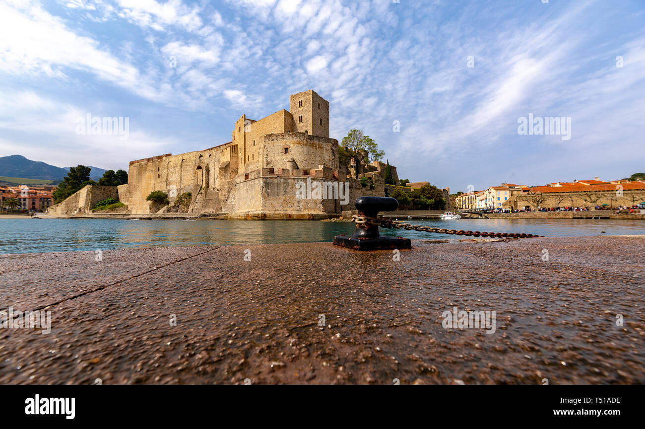 Medieval castle fortification at the seaside of colliure, France Stock Photo