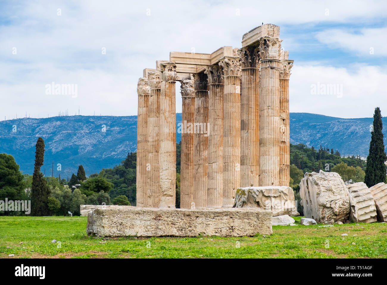 Ruins of the ancient Temple of Olympian Zeus in Athens (Olympieion or Columns of the Olympian Zeus) Stock Photo