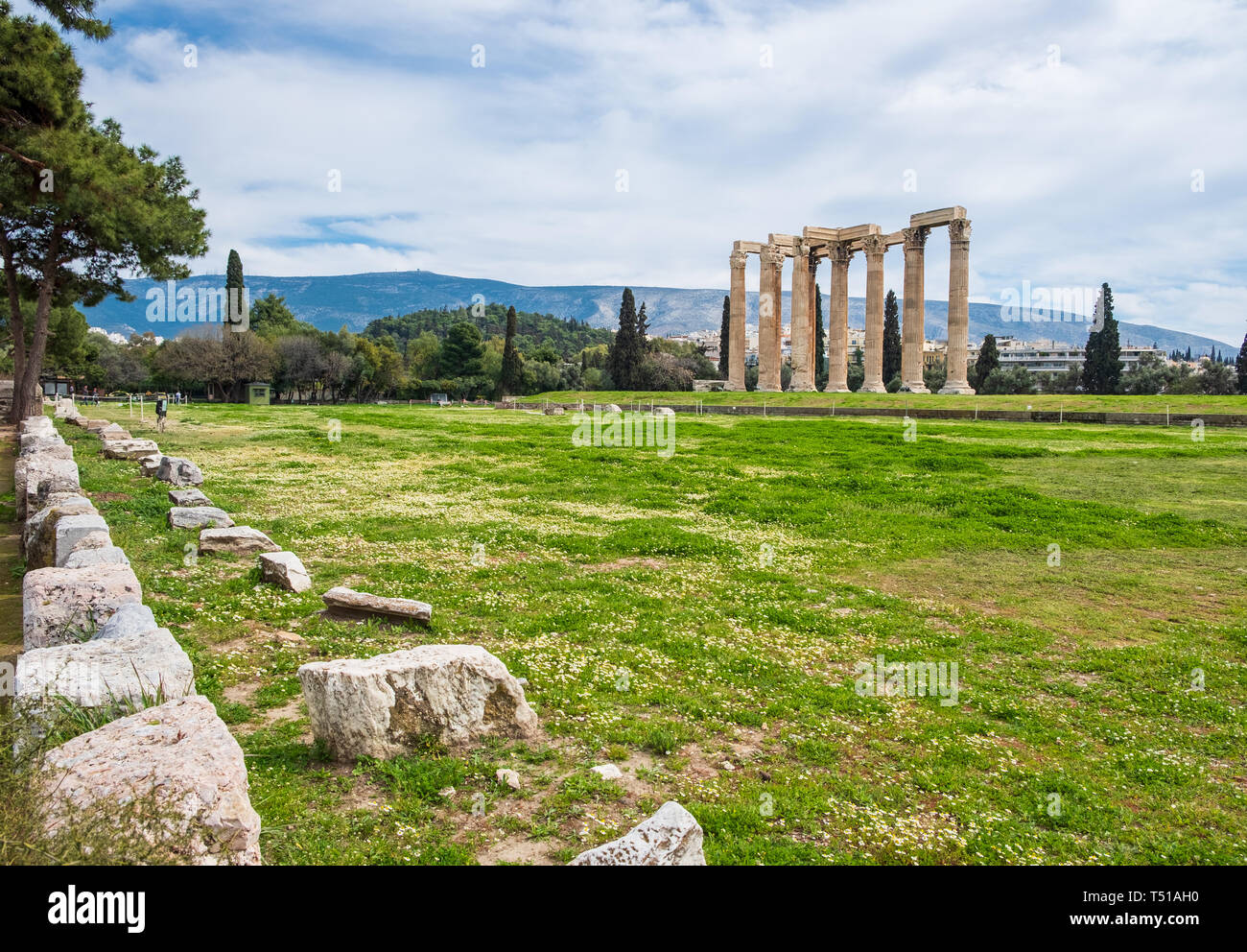 Ruins of the ancient Temple of Olympian Zeus in Athens (Olympieion or Columns of the Olympian Zeus) Stock Photo