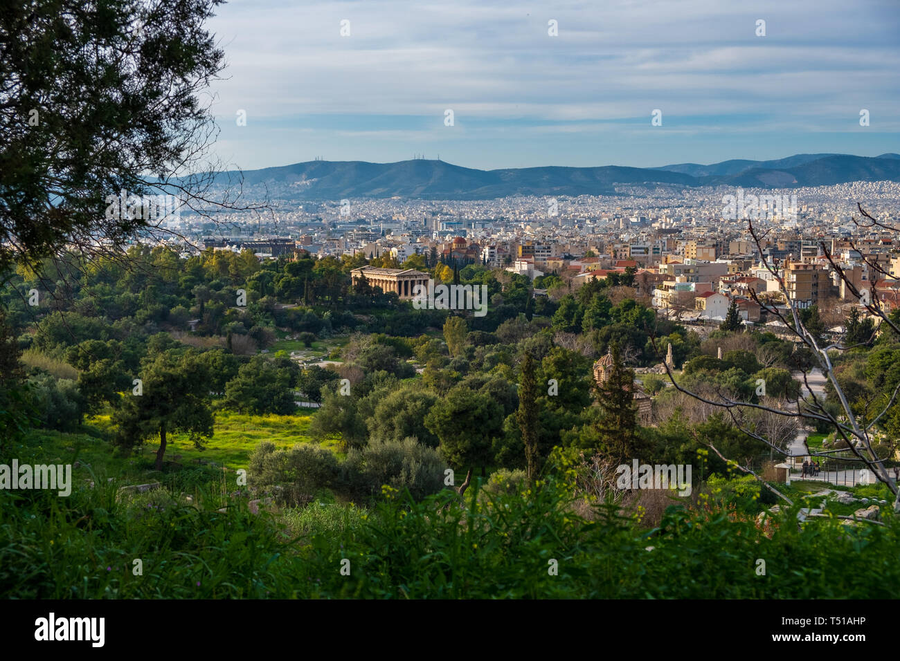 Athens, Greece cityscape with Temple of Hephaestus in the distance Stock Photo