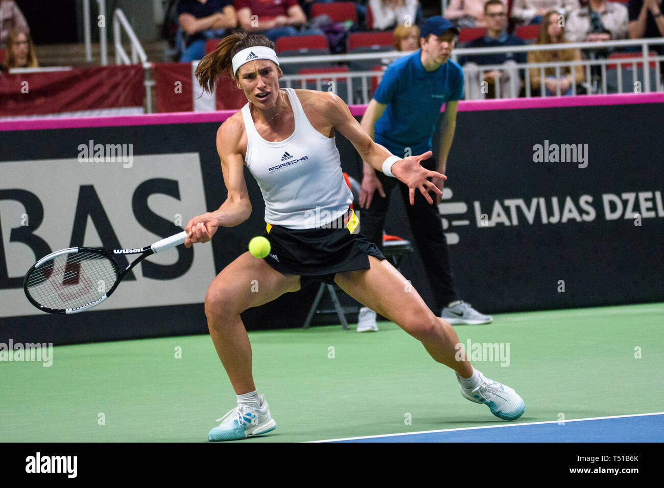 19.04.2019. RIGA, LATVIA. FEDCUP BNP Paribas, The World Cup of Tennis World  Group Play-off game between team Latvia and team Germany at Arena Riga  Stock Photo - Alamy