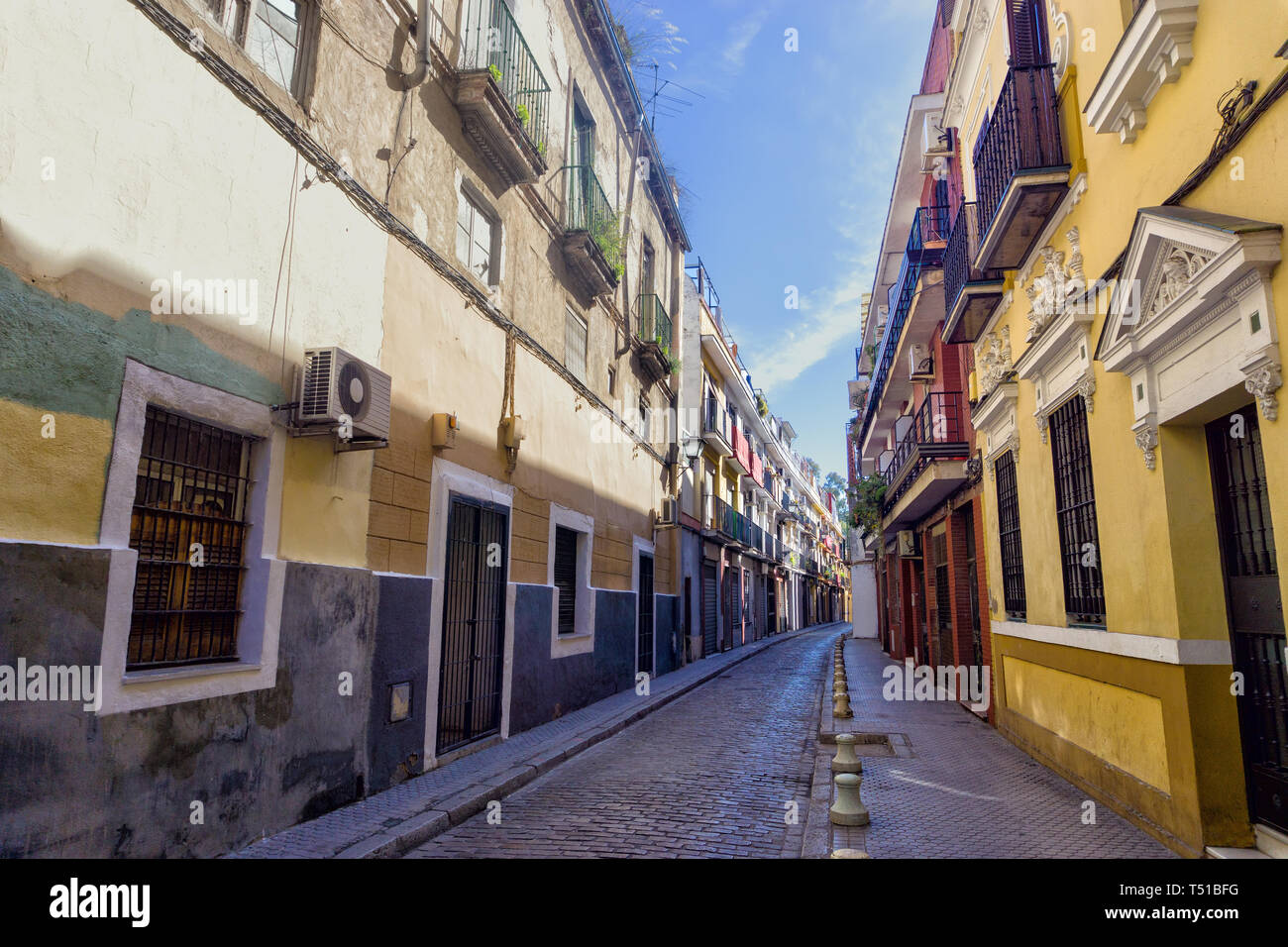 View of colorful buildings with classic European architecture in ...