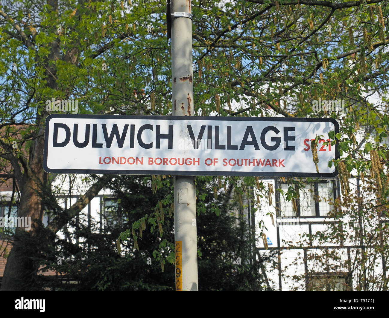 View of a street sign in Dulwich Village in London Stock Photo