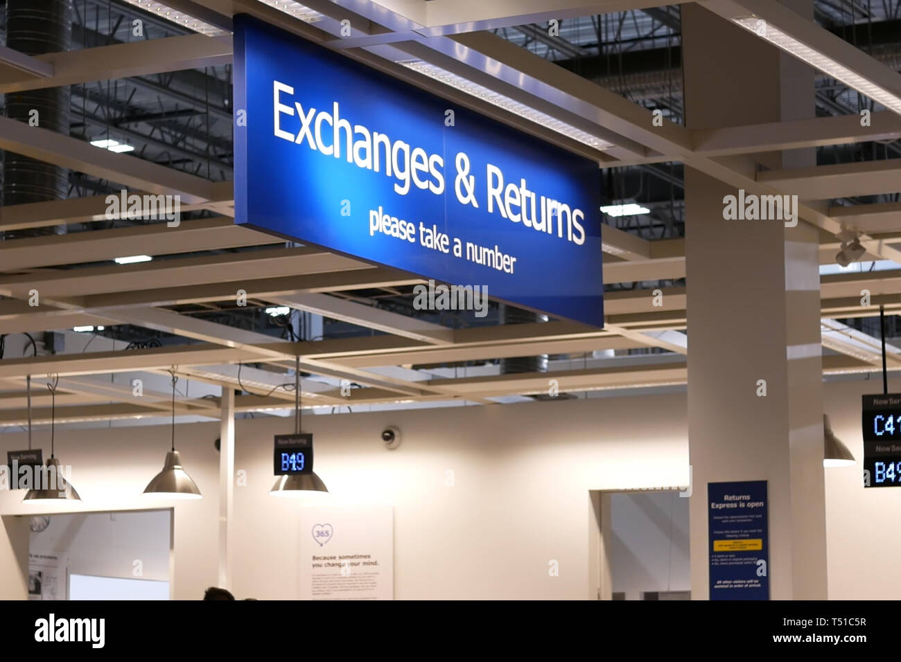 Close up exchanges and returns sign inside Ikea store Stock Photo Alamy