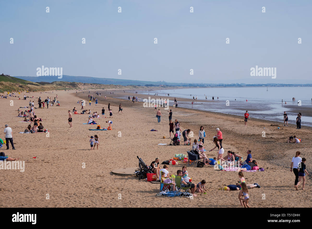 People resting on the beach Irvine Beach -Gailes Beach-North Ayrshire, Scotland Stock Photo