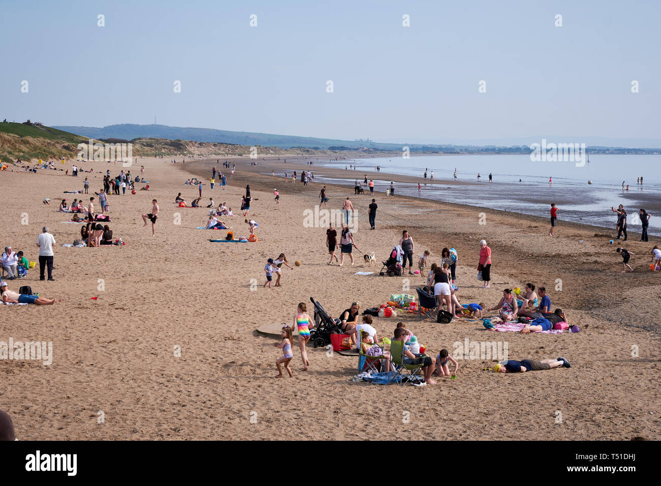 People resting on the beach Irvine Beach -Gailes Beach-North Ayrshire, Scotland Stock Photo
