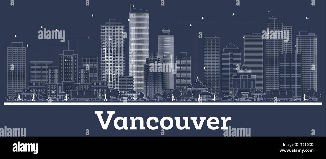 Outline Vancouver Canada City Skyline with White Buildings. Vector Illustration. Business Travel and Concept with Modern Architecture. Vancouver. Stock Vector