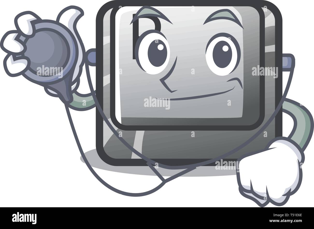 Doctor P button installed on cartoon computer Stock Vector