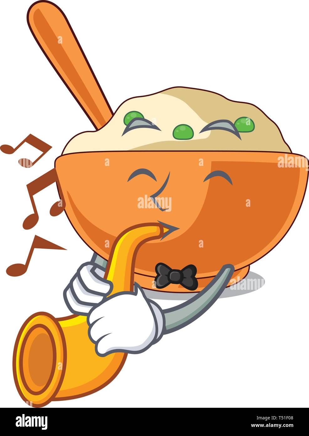 With trumpet mashed potato in the shape mascot Stock Vector
